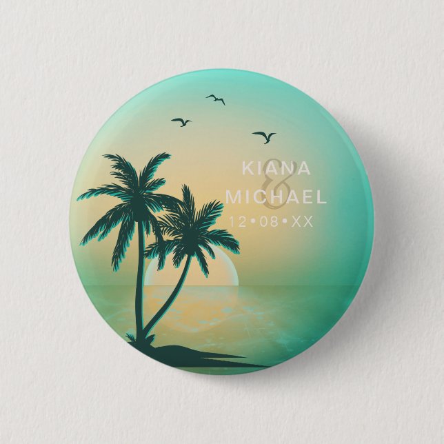 Tropical Isle Sunrise Wedding Teal ID581 6 Cm Round Badge (Front)