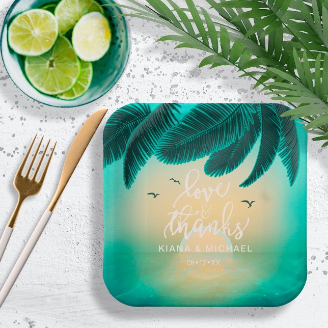Tropical Isle Sunrise Wedding Teal ID581 Paper Plate (Creator Uploaded)