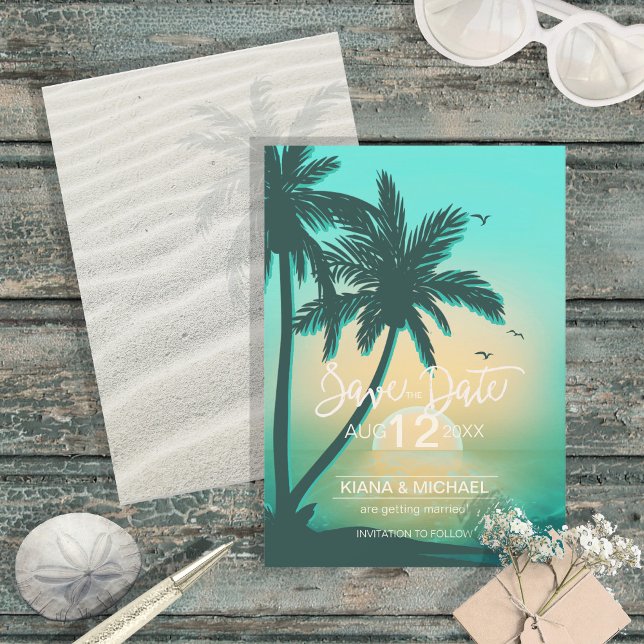 Tropical Isle Sunrise Wedding Teal ID581 Save The Date (Creator Uploaded)