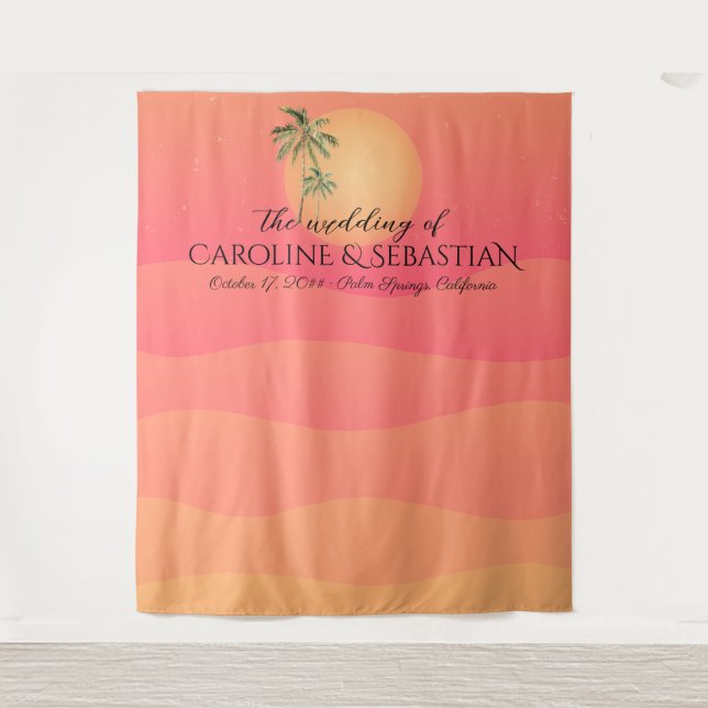 Tropical Italian Sunset Palm Tree Minimal Wedding Tapestry (Front)