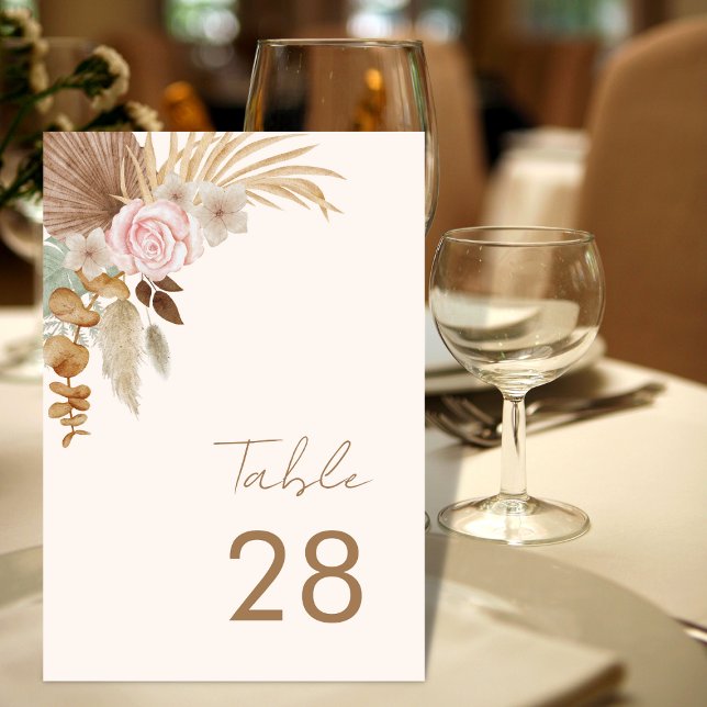Tropical Ivory Dried Pampas Grass Floral Wedding  Table Number (Creator Uploaded)
