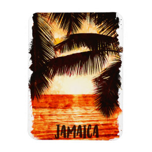 Tropical Jamaica Sunset Caribbean Island  Magnet