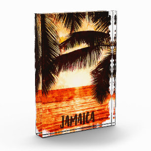Tropical Jamaica Sunset Caribbean Island Photo Block