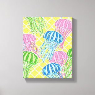 Tropical Jellyfish Pattern Canvas Print