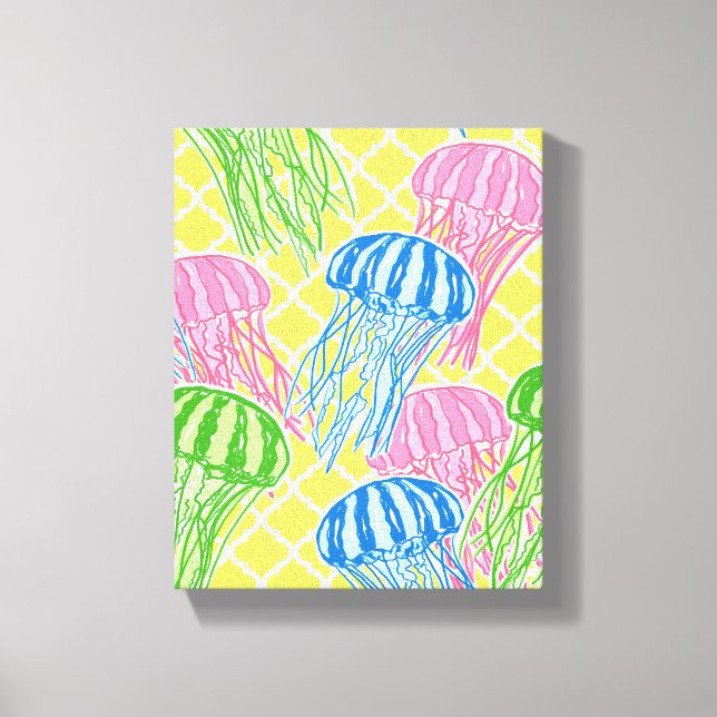 Tropical Jellyfish Pattern Canvas Print (Front)