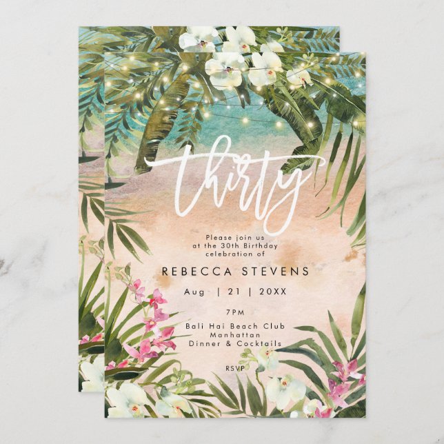 tropical jungle 30 thirty birthday invitation (Front/Back)