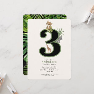 Tropical Jungle 3rd Birthday Animal Invitation