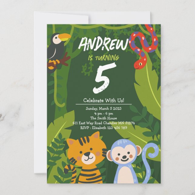 Tropical Jungle Animal Birthday Invitation (Front)