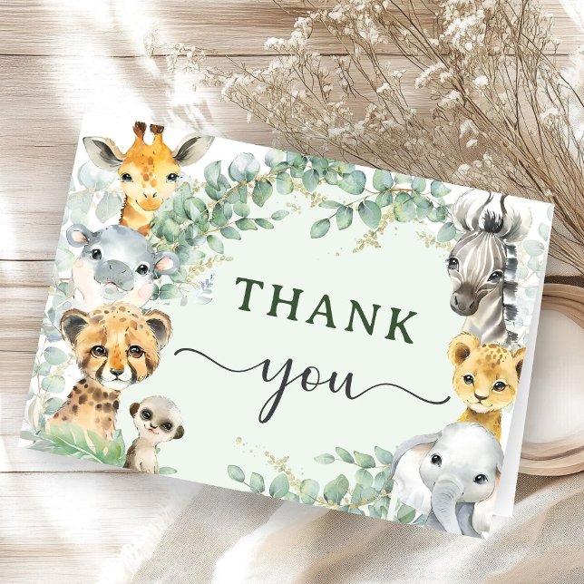 Tropical Jungle Animals Baby Shower Folded Thank You Card (Creator Uploaded)