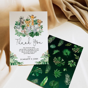 Tropical Jungle Animals Safari Party Baby Shower Thank You Card