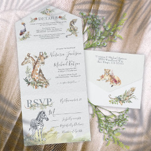 Tropical Jungle Animals Wedding All In One Invitation