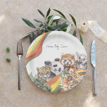 Tropical Jungle Baby Animals | Baby Shower Paper Plate<br><div class="desc">Cute characters - giant panda, lemur, leopard, red panda, and tiger with retro boho rainbows and lush jungle greenery. Vibrant jungle colours work well for either a boy or a girl. This collection combines the serenity of the great outdoors with the cuteness of its wildlife. It's charming, cheerful, and oh...</div>