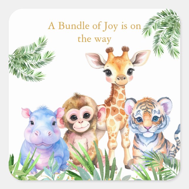 Tropical Jungle Baby animals Square Sticker (Front)