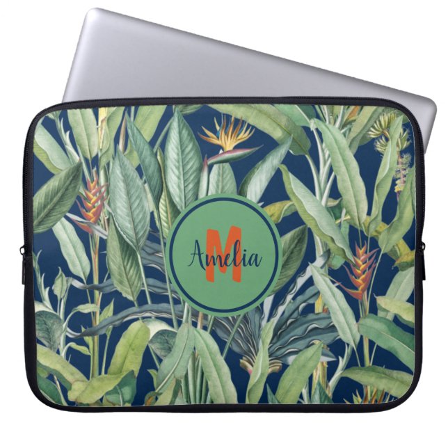 Tropical Jungle Banana Tree Strelitzia Monogram  Laptop Sleeve (Front)