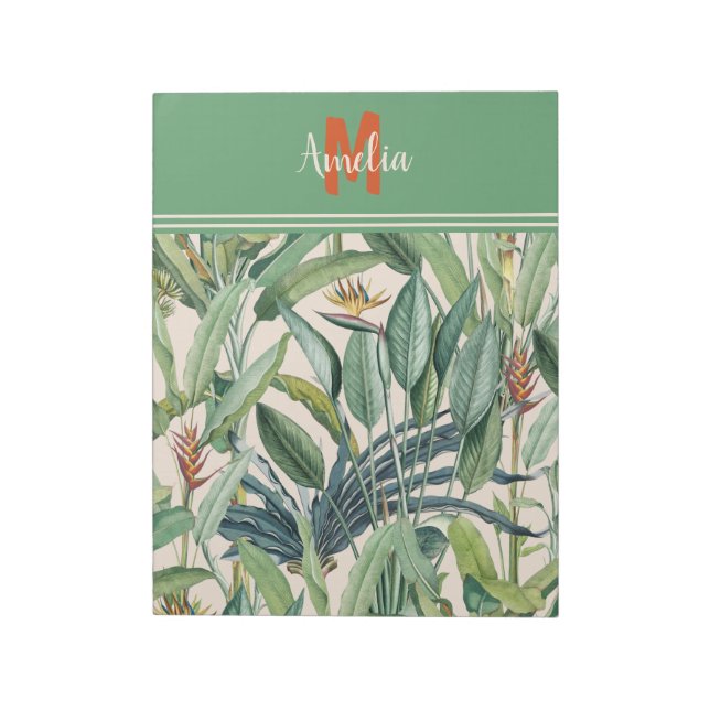 Tropical Jungle Banana Tree Strelitzia Monogram Notepad (Rotated)