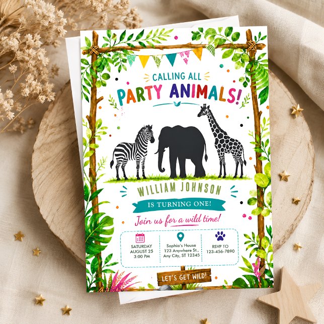 Tropical Jungle Birthday Invitation Wild Animals  (Creator Uploaded)