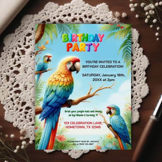 Tropical Jungle Birthday Party Invitation for Kids Postcard (Creator Uploaded)