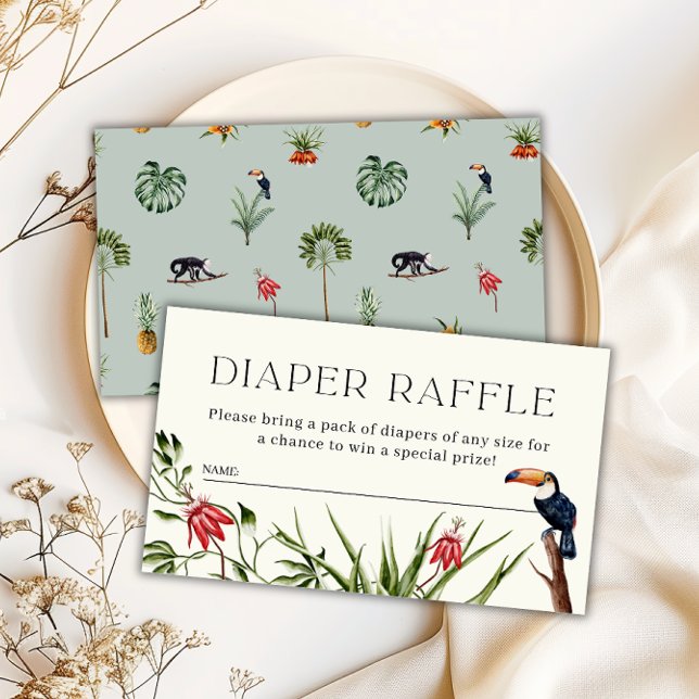 Tropical Jungle Boy Baby Shower Diaper Raffle  Enclosure Card (Tropical Jungle Boy Baby Shower Diaper Raffle Enclosure Card- Front & Back)