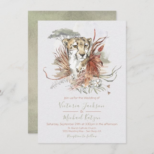 Tropical Jungle Cheetah Wedding invitations (Front/Back)