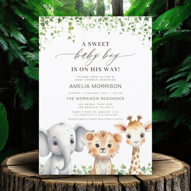Tropical Jungle Cute Animals Safari Baby Shower Invitation (Creator Uploaded)