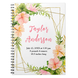 Tropical Jungle Floral Baby Birth Stats Notebook