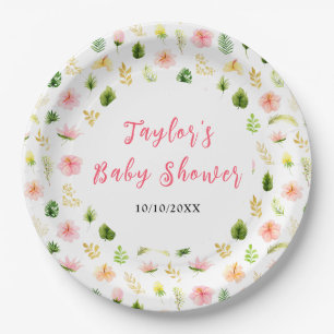 Tropical Jungle Floral Baby Shower Paper Plate