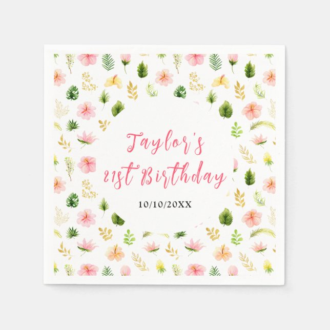 Tropical Jungle Floral Birthday Napkin (Front)