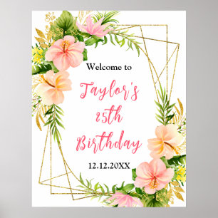 Tropical Jungle Floral Birthday Party Welcome Sign