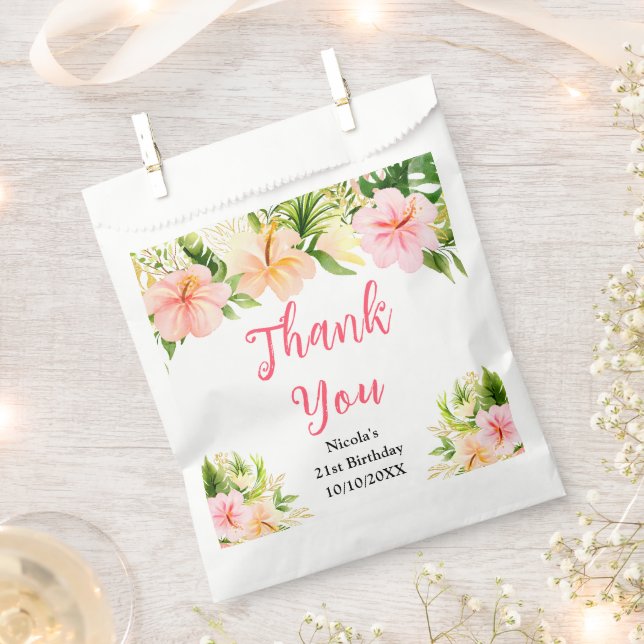 Tropical Jungle Floral Birthday Thank You Favour Bags (Clipped)