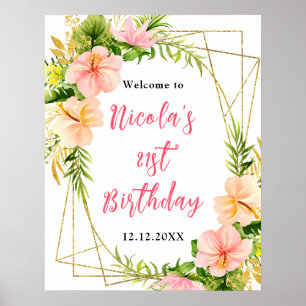 Tropical Jungle Floral Birthday Welcome Poster