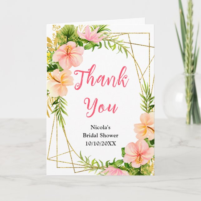 Tropical Jungle Floral Bridal Shower Thank You Card (Front)