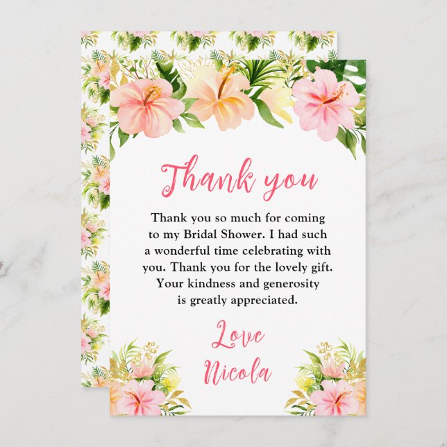Tropical Jungle Floral Bridal Shower Thank You Card (Front/Back)