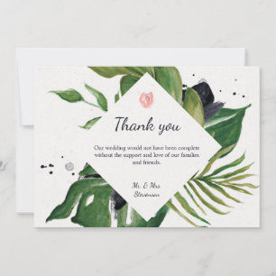 Tropical jungle floral exotic chic wedding photo thank you card
