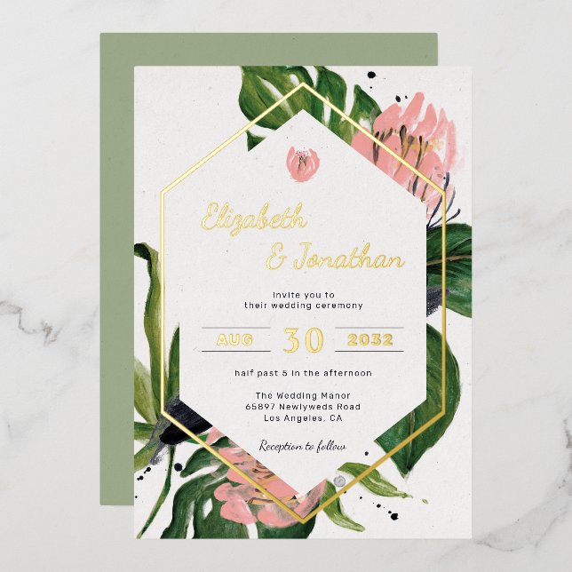 Tropical jungle floral modern pink flower & leaves (Front/Back)