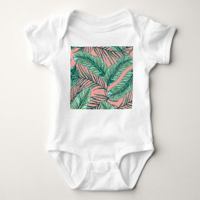 Tropical Jungle Floral: Palm Leaves Pattern Baby Bodysuit (Front)