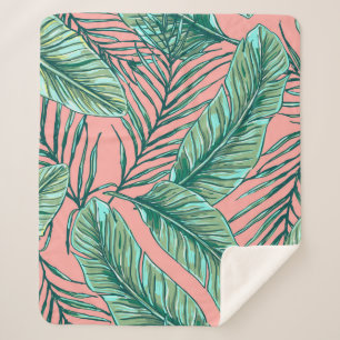 Tropical Jungle Floral: Palm Leaves Pattern Sherpa Blanket