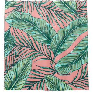 Tropical Jungle Floral: Palm Leaves Pattern Shower Curtain