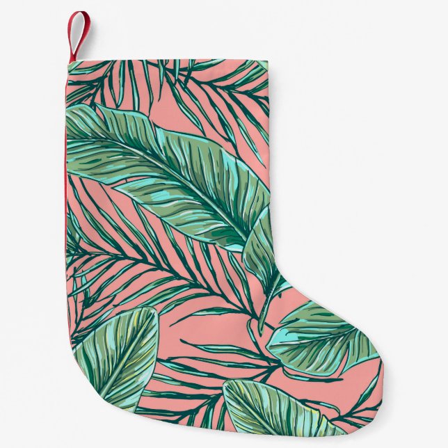 Tropical Jungle Floral: Palm Leaves Pattern Small Christmas Stocking (Front)