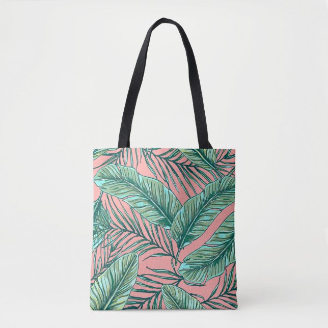Tropical Jungle Floral: Palm Leaves Pattern Tote Bag (Front)
