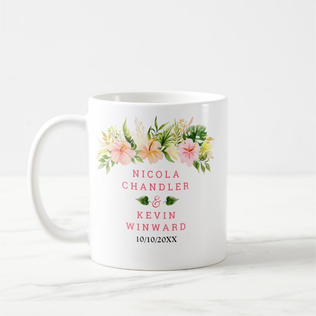 Tropical Jungle Floral Wedding Coffee Mug (Left)