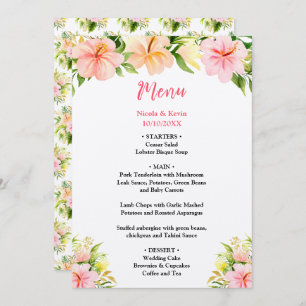 Tropical Jungle Floral Wedding Menu