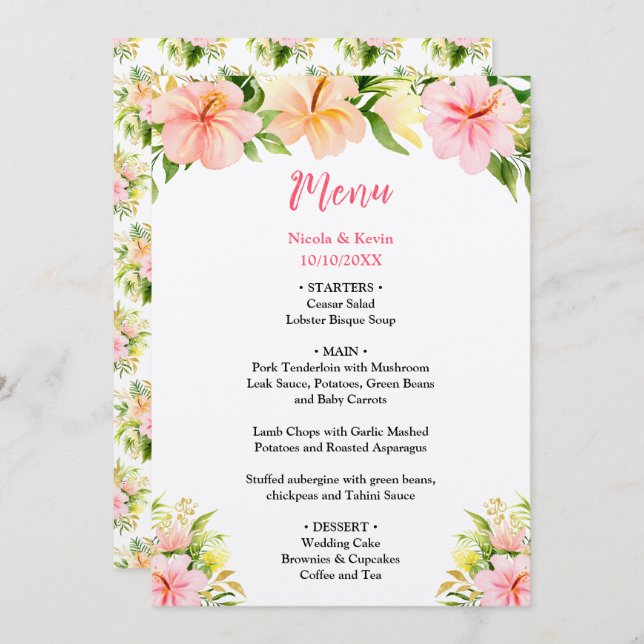 Tropical Jungle Floral Wedding Menu (Front/Back)
