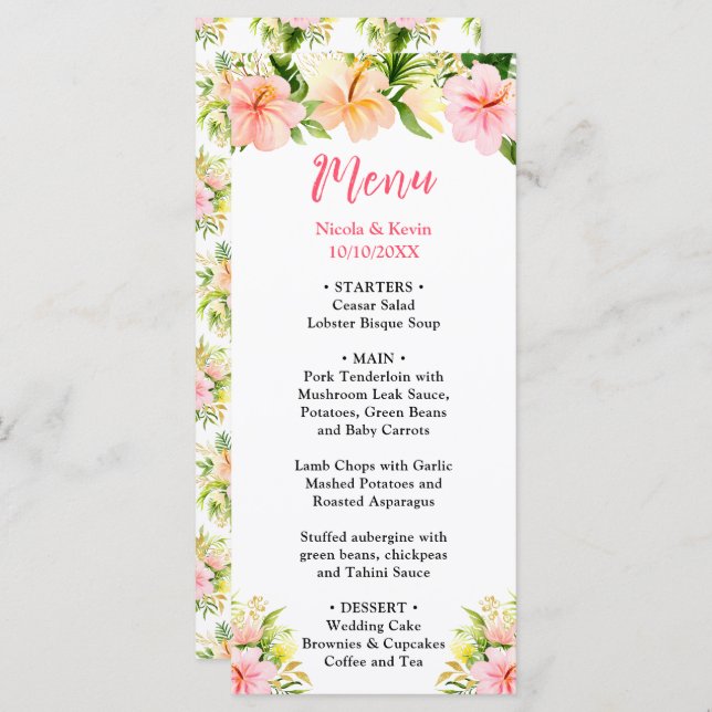 Tropical Jungle Floral Wedding Menu (Front/Back)
