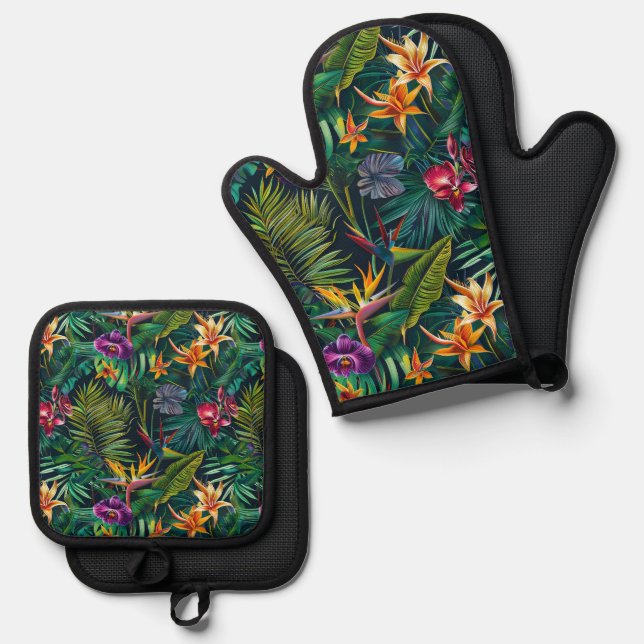 Tropical Jungle Flowers   Oven Mitt & Pot Holder Set (Front/Back)