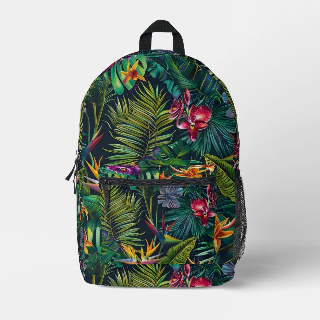 Tropical Jungle Flowers Printed Backpack (Front)