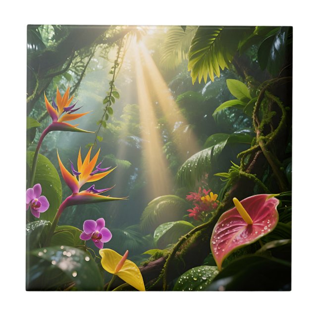 Tropical Jungle Flowers Tile (Front)