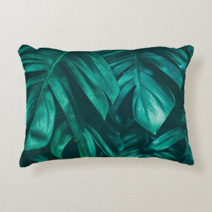 tropical jungle foliage, dark green leaf nature b decorative cushion
