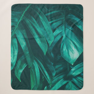 tropical jungle foliage,  dark green leaf nature b sherpa blanket