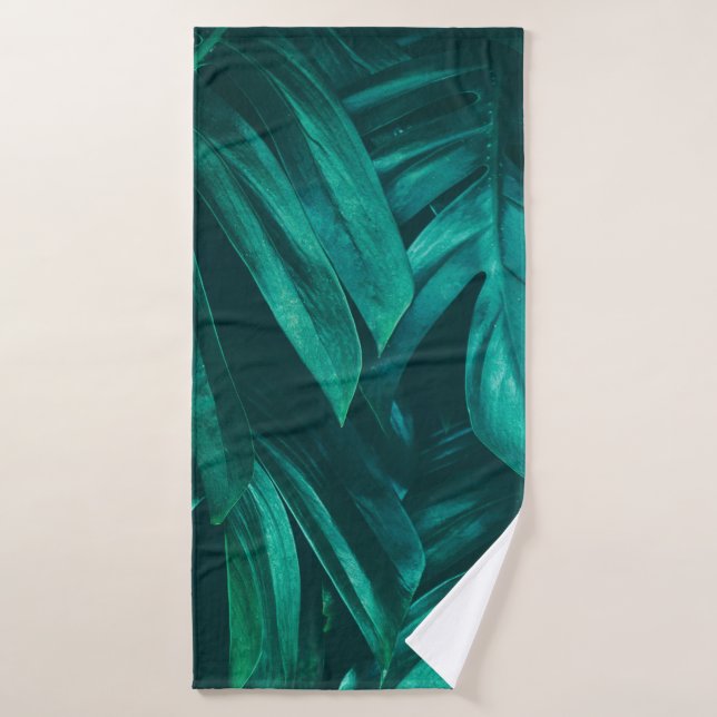 tropical jungle foliage,dark green leaf nature bac bath towel (Bath Towel)