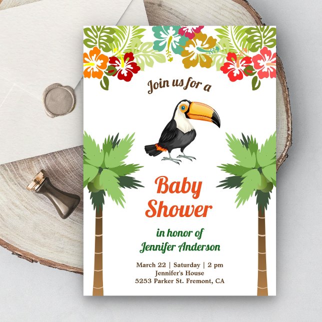 Tropical Jungle Forest Toucan Baby Shower Invitation (Creator Uploaded)